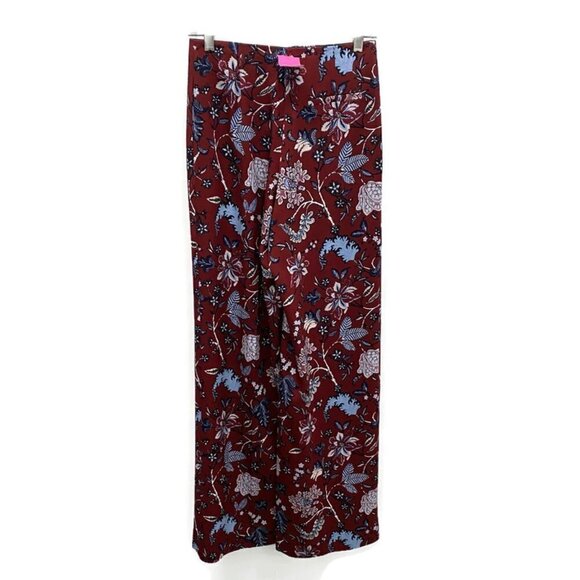 Diane Von Furstenberg Burgundy w/Blue Floral Pants - Picture 2 of 4